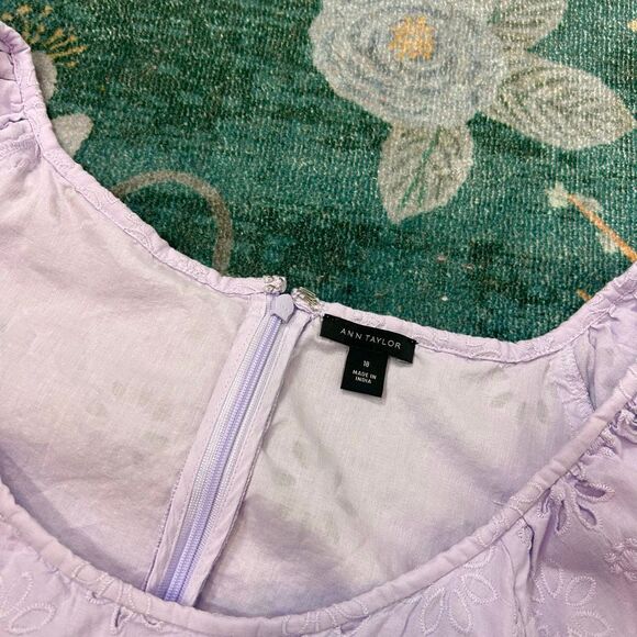 Ann Taylor Dress 18 Purple Eyelet Lace Scoop Neck Maxi Ruffle Puff Sleeve Midi - Picture 11 of 16